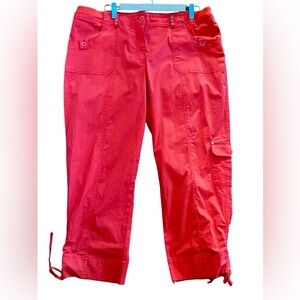 Tribal Coral Orange Capri Cargo Pants Size 14 Stretch Lightweight Summer